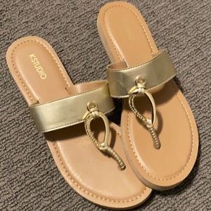 Gold Strap Thong Sandal Boho Gladiator Slip On Metallic Summer Resort Beach Flat